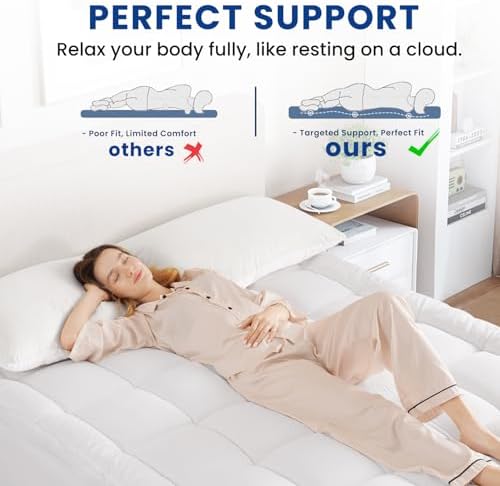 Twin Mattress Topper with Cooling Plush Pillowtop and Deep Pocket Design