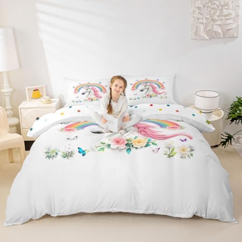 Jejeloiu Rainbow Horse Duvet Cover Set 3Pcs