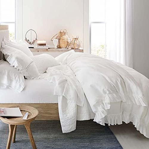 Faincy White Ruffle Duvet Cover Set King Size 3PC with Zipper