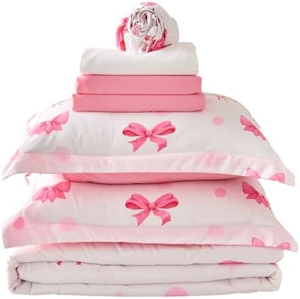 Wajade 7-Piece Pink Bow Queen Bedding Set 1
