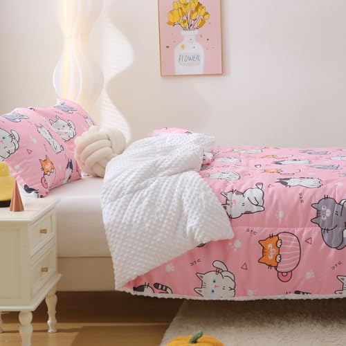 Gusuhome Kids Cats Comforter Set Twin Size 3 Piece