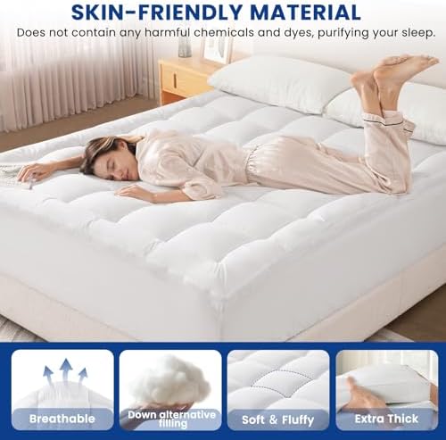 Twin Mattress Topper with Cooling Plush Pillowtop and Deep Pocket Design