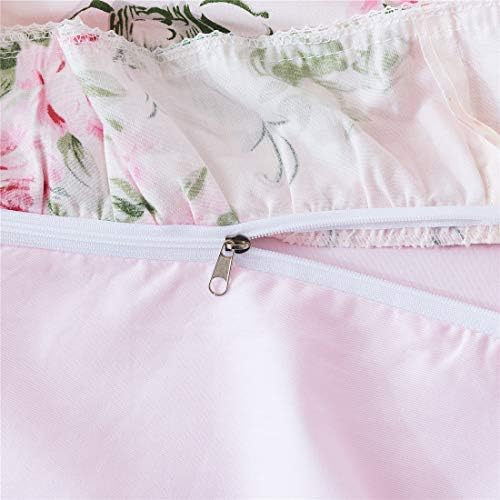 FADFAY Pink Rose Floral Duvet Cover Set Twin XL 4Pcs