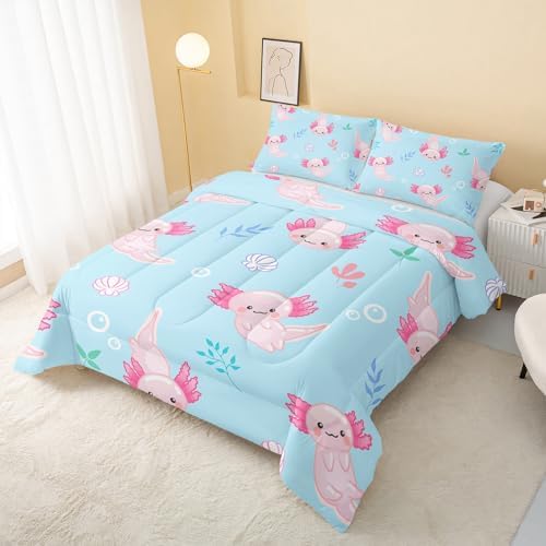 QOOMO Kawaii Axolotl 3D Quilt Comforter Set for Kids