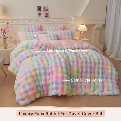 LIFEREVO Fluffy Faux Rabbit Fur Duvet Cover Set