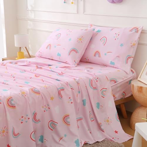 CIMVI Girls Rainbow 4-Piece Full Sheet Set