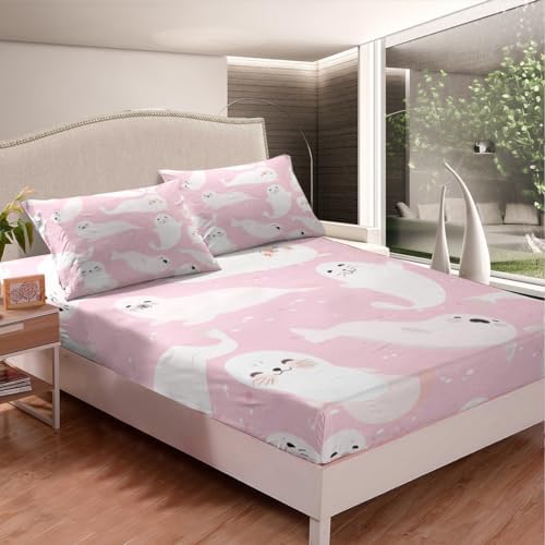 Homewish Cartoon Cute Seal Fitted Sheet Twin Set