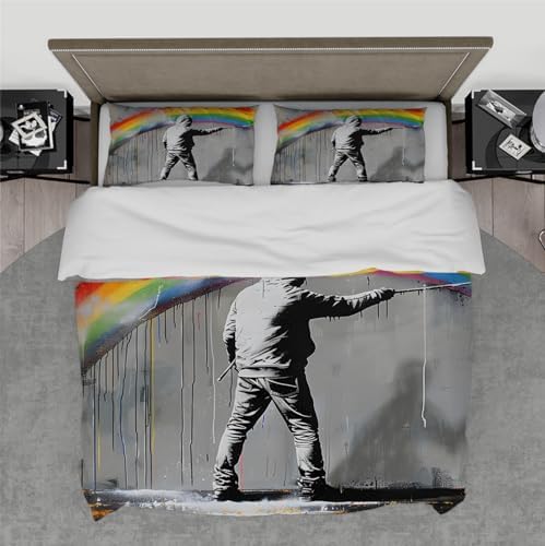 HOBBOY Graffiti Kids Duvet Cover Set Twin XL 3 Pieces Rainbow Print