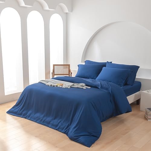 Oasis Bamboo Duvet Cover Set Cooling Navy Full Queen 1