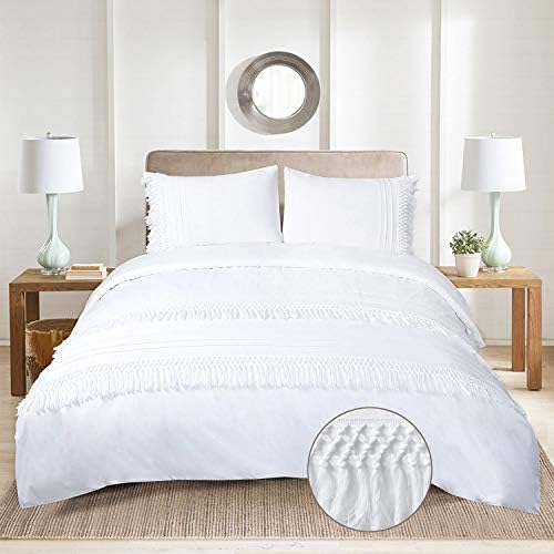YINFUNG Boho White Fringe Duvet Cover Set Queen 3PC