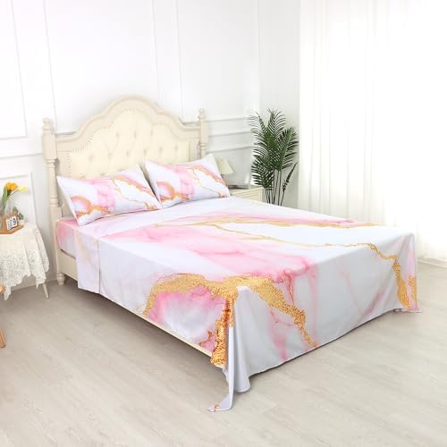 EDGZKO Pink Marble Twin Bed Sheet Set 3PC