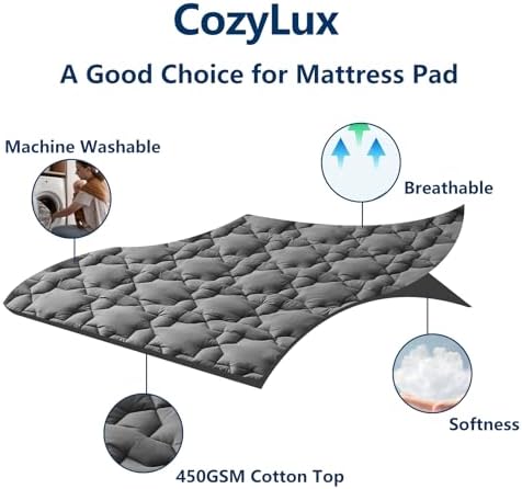 CozyLux Dark Grey Mattress Pad with Deep Pocket