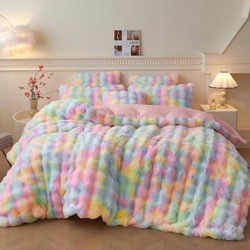 LIFEREVO Fluffy Faux Rabbit Fur Duvet Cover Set