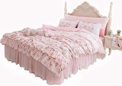 LELVA Romantic Rose Bedding Duvet Cover Set with Skirt