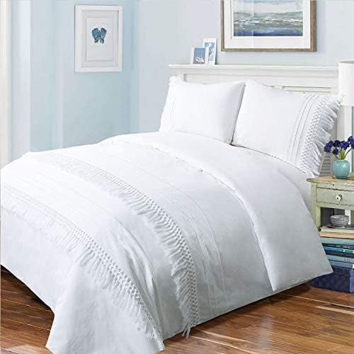 YINFUNG Boho White Fringe Duvet Cover Set Queen 3PC