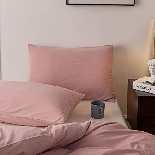 Janlive Washed Cotton Duvet Cover Twin Set Dusty Pink
