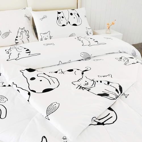 SDY 3PCS Queen Size Cat Comforter Set with Pillowcases 1
