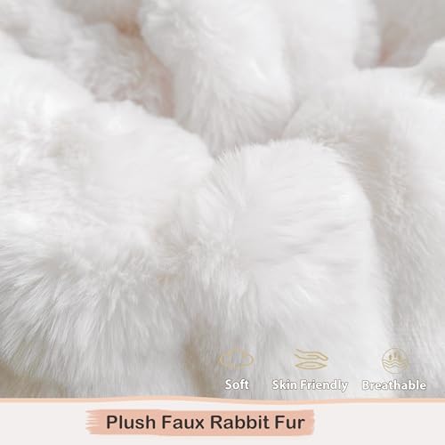 LIFEREVO Fluffy Faux Rabbit Fur Duvet Cover Set Twin Size White