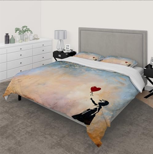 HOBBOY Kids Duvet Cover Set Balloon Girl Pattern 3pc Twin XL 1