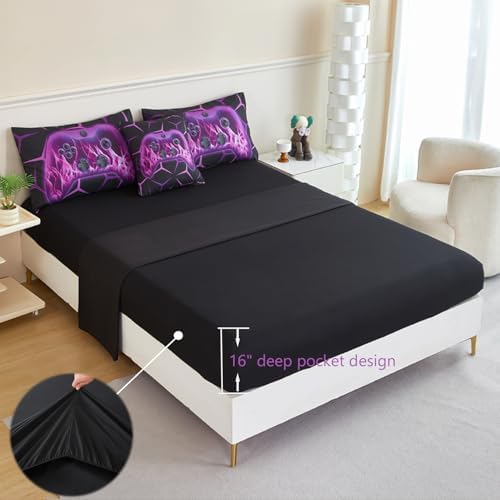 ZRNBAST 3D Purple Fire Gamepad Bed in a Bag Set