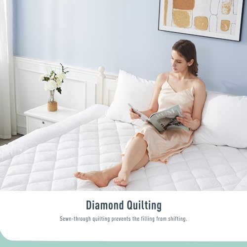 HOMTEC Cal King Mattress Pad Cotton Cover 3 Layers Protection