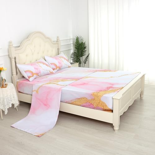 EDGZKO Pink Marble Twin Bed Sheet Set 3PC