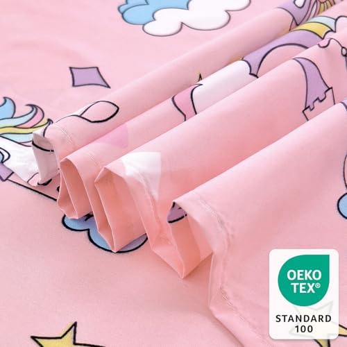 Twin Sheets Set Kids - 3 Piece Pink Unicorn Print Bedding