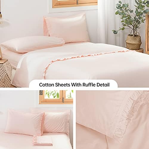 SimpleOpulence Cotton Sheet Set Ruffle 3Pcs Twin Blush Pink