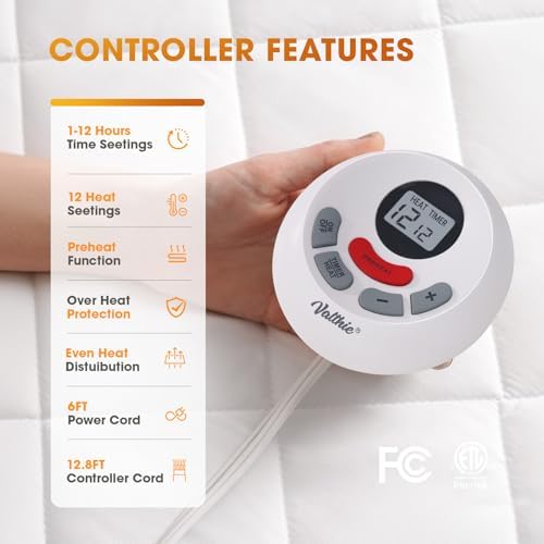 Valthie Heated Mattress Pad Twin XL 39x80 White