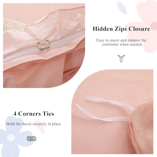 AMZTOP Romantic Pink Floral Duvet Cover Queen Set 3Pcs