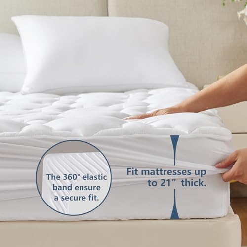 CozyLux Cal King Mattress Pad Deep Pocket 21 Non Slip Cotton Cooling Topper