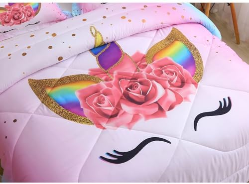 SIRDO Unicorn Queen Bedding Set for Girls