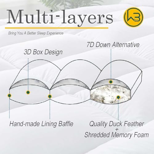 WhatsBedding Feather Bed Mattress Topper Memory Foam with Down Alternative
