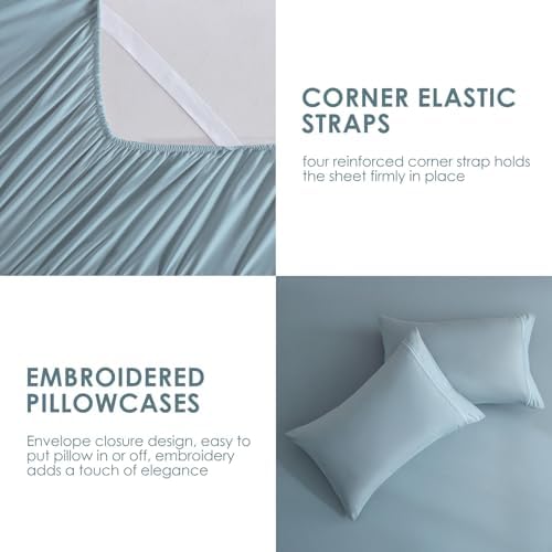 JSD Blue Twin Sheet Set with Side Pocket Corner Straps