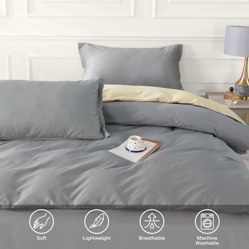 SAPHREAS Grey Duvet Cover Set Twin Size 2 Pieces