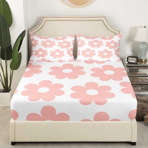Manfei Girly Pink Floral Twin Bed Sheet Set