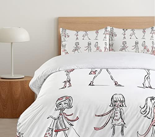 Ambesonne Kids Duvet Cover Set with Cartoon Girls Shoes Design