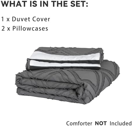 YASMENG Dark Gray Boho Tufted Duvet Cover Set