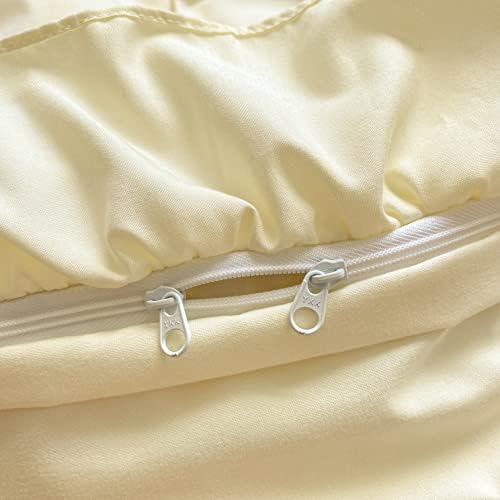 MOOWOO Chic Ruffle Lace Duvet Cover Set - Girl Yellow Bedding - 3 Piece Queen