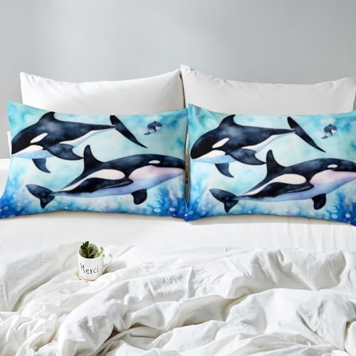 Erosebridal Killer Whale Fitted Sheet Twin Set for Kids