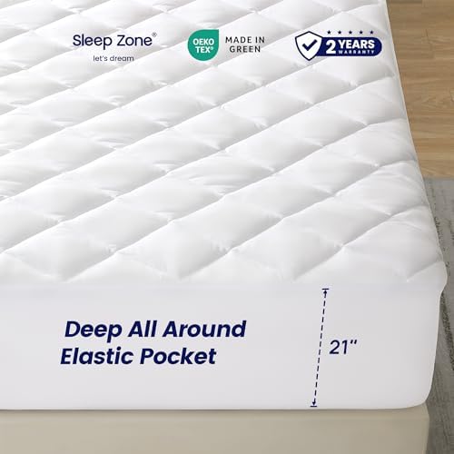 SLEEP ZONE Cooling Mattress Pad King Size Non-Slip Breathable