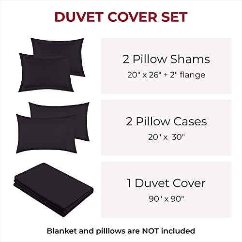Mellanni Duvet Cover Set - Queen Size Black 5 PC Iconic Collection