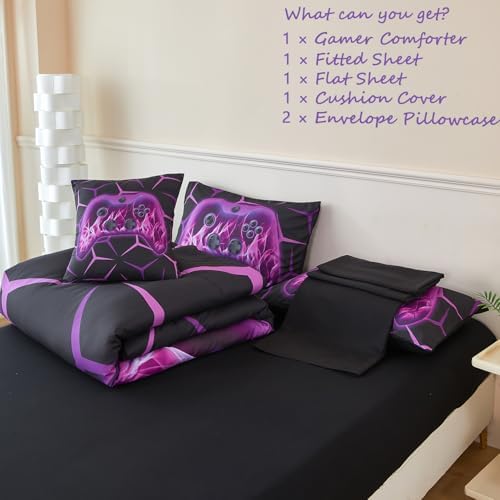 ZRNBAST 3D Purple Fire Gamepad Bed in a Bag Set