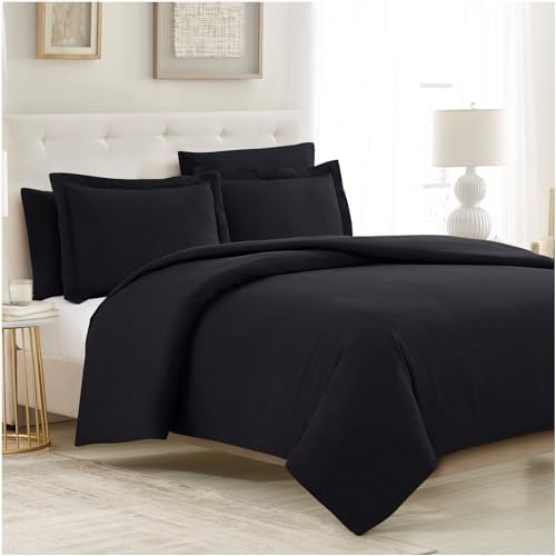 Mellanni Duvet Cover Set - Queen Size Black 5 PC Iconic Collection
