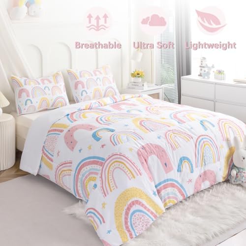 BEDMUST Kids Rainbow Comforter Set - 3PCS Twin Size