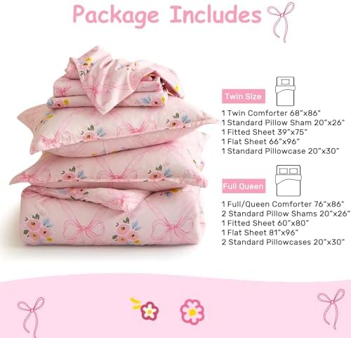 HollyHOME Pink Bow Comforter Set Twin Kids