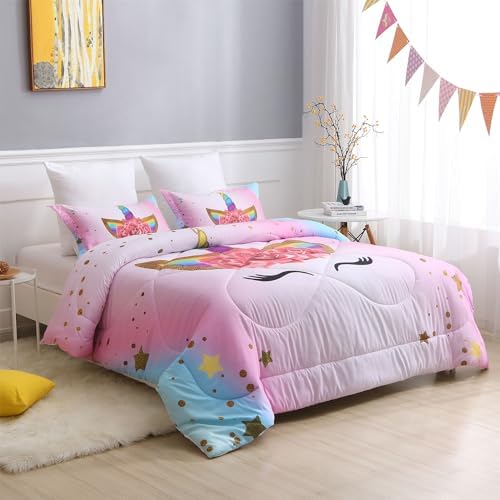 SIRDO Unicorn Queen Bedding Set for Girls