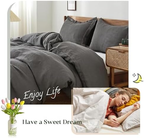 SimpleOpulence Linen Duvet Cover Set Queen Size 3PCS
