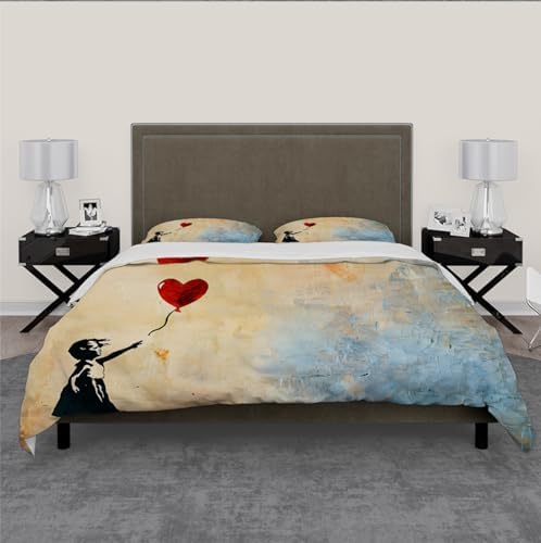HOBBOY Kids Duvet Cover Set with Red Balloon Pattern