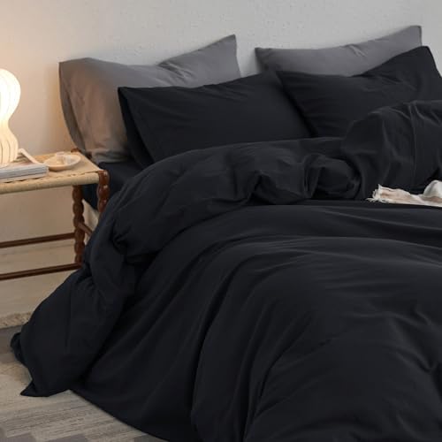 MooMee Queen Duvet Cover Set 3 Pieces Black 90x90